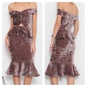 L’ Atiste Lavender Crushed Velvet Off the Shoulder Midi Dress size small summer
